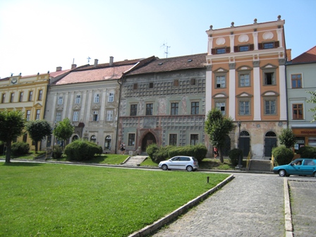 Beautiful buildings line the square in Levoca…