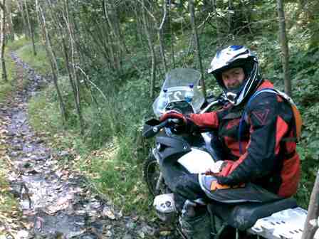 Paul about to tackle another narrow track through the forest