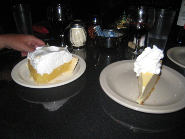 Tracy’s pie portion dwarfs my cheesecake