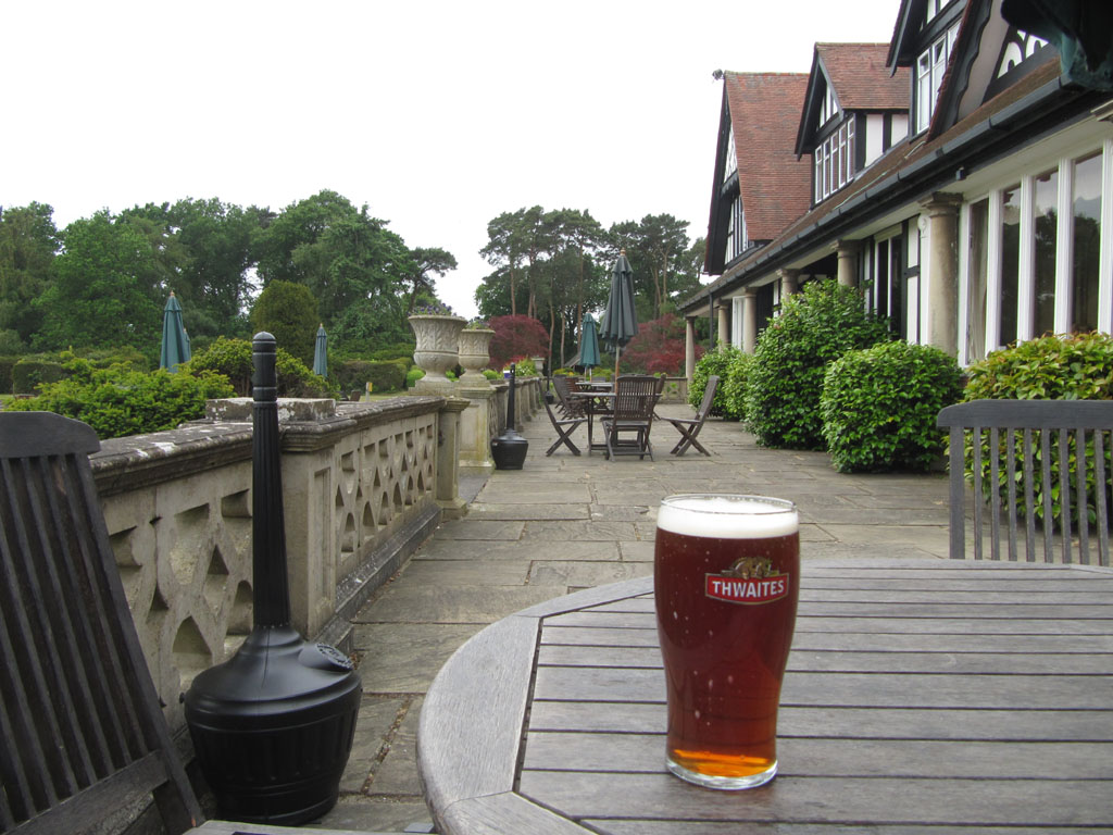 A pint of Thwaites Lancaster Bomber Ale, in the garden of the officer’s mess…