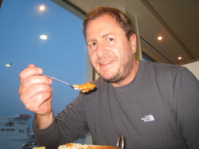 Enjoying a Chicken Tikka Masala on the ferry