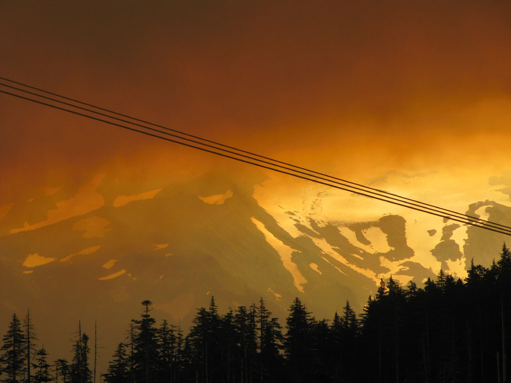 Mt Hood obscured by forest fire clouds