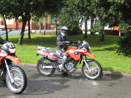 Tracy sat on her BMW F650GS…