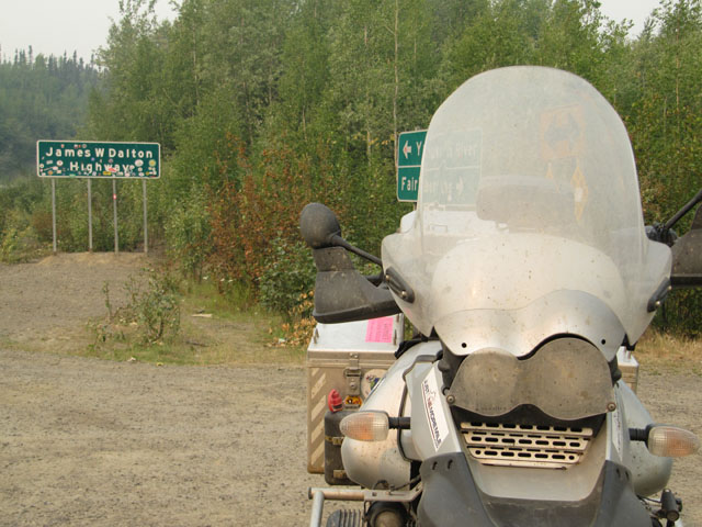 My filthy bike, safe from the trip up and down the Dalton Highway