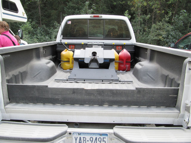 The fifth wheel in the back of a pick-up, used to attach an RV trailer...