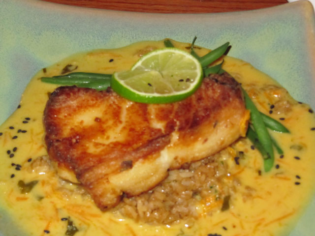 Patagonian toothfish with Thai red curry sauce...