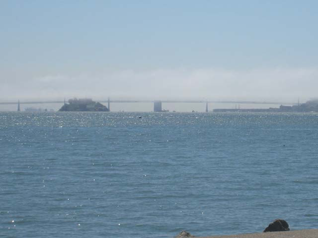 Looking out to the Alcatraz and the Golden Gate bridge from Sauolito