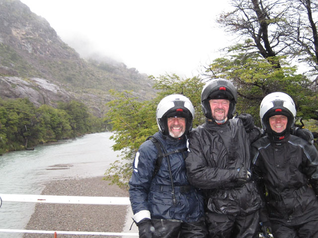 Gerald, Tony and Phil smiling in the rain...