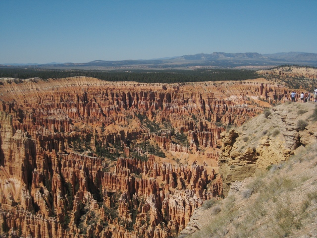 The infamous amphitheatre at Bryce Canyon – the scale can be gleaned by the size of the other tourists admiring the view on the right
