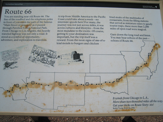 A sign in the Petrified Forest marking the site of part of the original Route66…